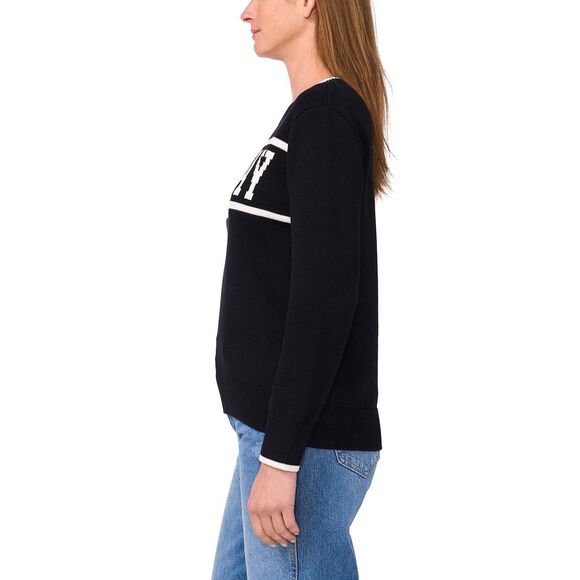 NWT Vince Camuto Women's Game Day Crewneck Sweater Size Large Black - Picture 3 of 9